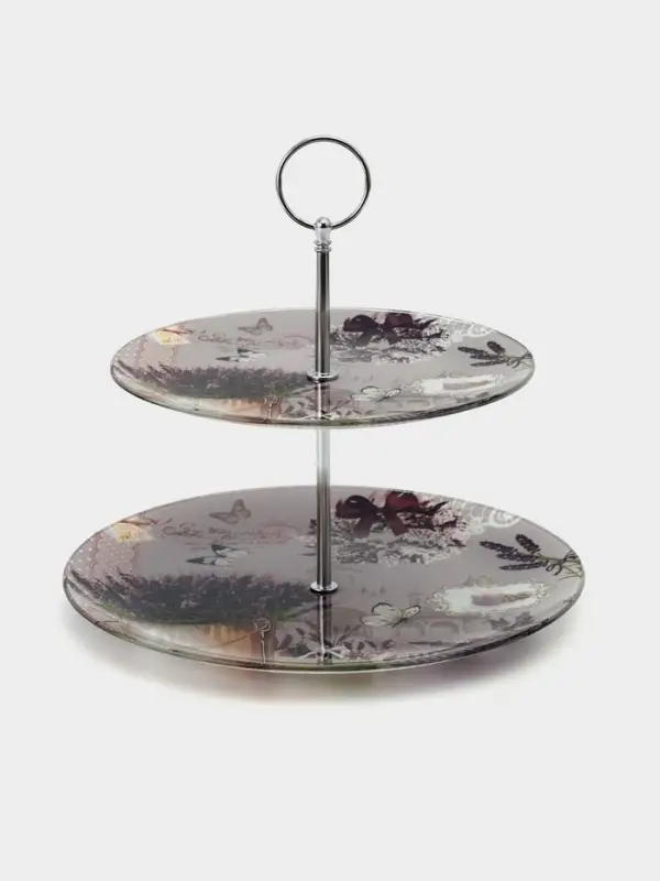 Этажерка - фруктовница круглая Доляна &laquo;Лаванда&raquo;, 2 яруса, d=25/20 см, стекло, цвет сиреневый