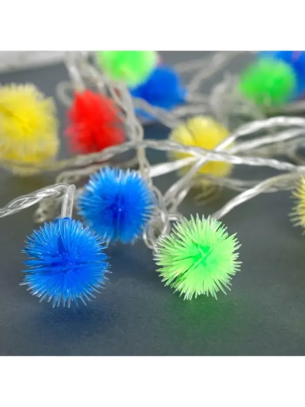 Гирлянда &laquo;Нить&raquo; 5 м с насадками &laquo;Ёжики цветные&raquo;, IP20, прозрачная нить, 30 LED, свечение мульти, 8 режимов, 220 В