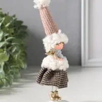 Сувенир полистоун "Ангелочек в клетчатом наряде с мехом, с лисичкой" 5х4х17,5 см