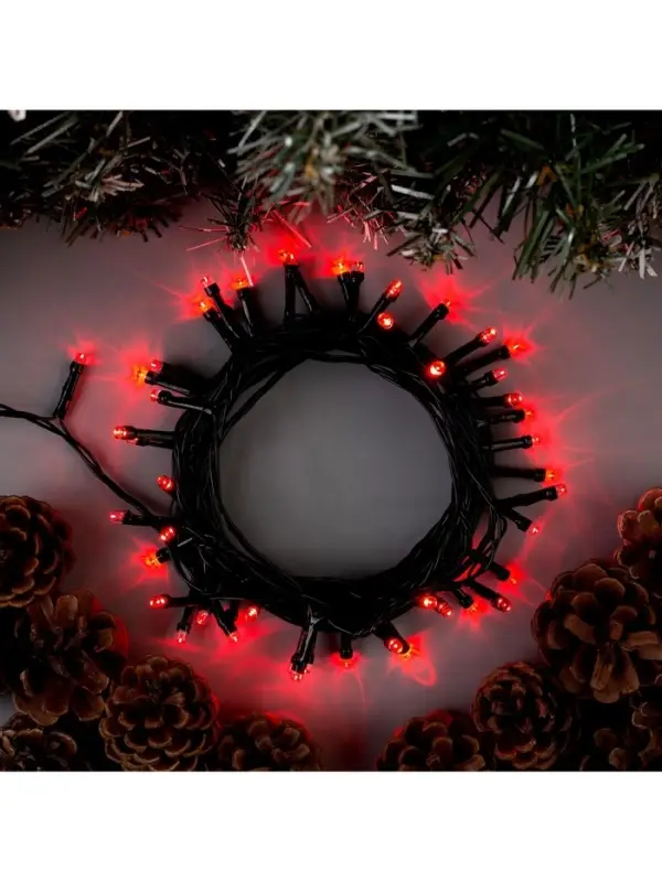 Гирлянда &laquo;Нить&raquo; 5 м, IP20, тёмная нить, 50 LED, 8 режимов, 220 В, свечение красное