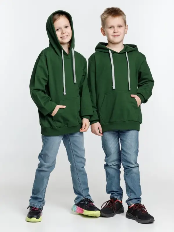 Толстовка с капюшоном детская Kirenga Kids, темно-зеленая, 12 лет