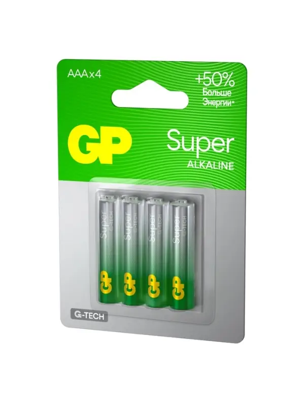 Батарейка алкалиновая GP Super, AAA, LR03-4BL, 1.5 В, блистер, 4 шт.