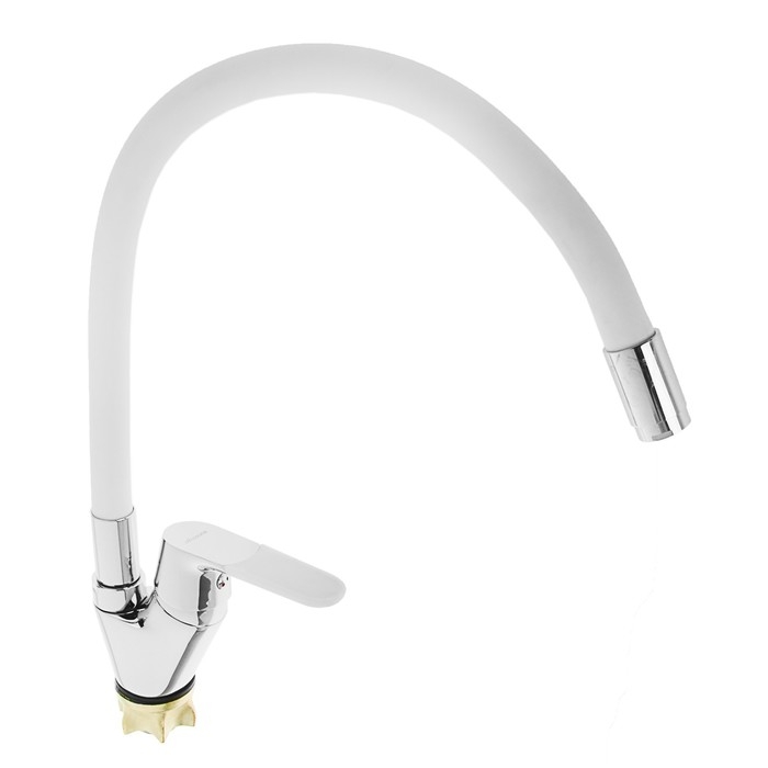 Cмеситель для кухни Accoona A4819G, однорычажный, силиконовый излив, латунь, белый/хром Cмеситель для кухни Accoona A4819G, однорычажный, силиконовый излив, латунь, белый/хром