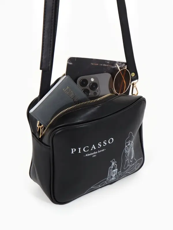 Сумка женская на молнии TEXTURA, 22&times;8&times;17 см, с принтом, чёрная