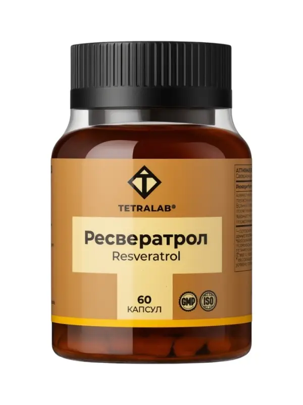 Ресвератрол TETRALAB, поддержка сердца и сосудов, антиоксидант, 150  мг, 60 капсул