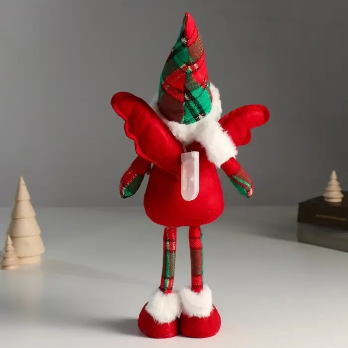 Кукла интерьерная "Ангелочек в красном наряде, клетчатый колпак" 16х7х40 см