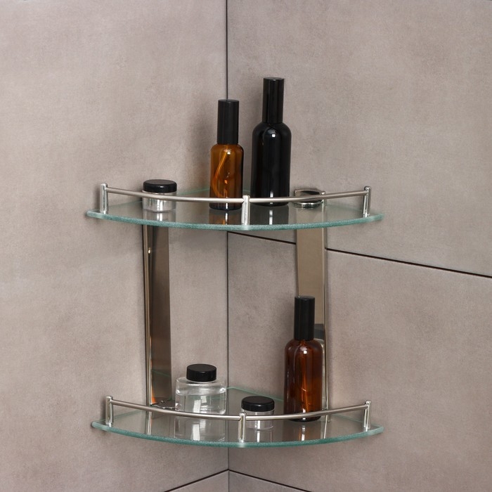 Полка для ванной комнаты 2х-ярусная угловая Штольц Stölz, 24×24×28 см, нержавеющая сталь, стекло Полка для ванной комнаты 2х-ярусная угловая Штольц Stölz, 24×24×28 см, нержавеющая сталь, стекло