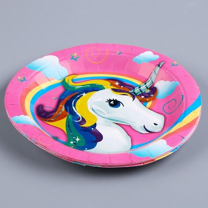Тарелка бумажная «Единорог», 18 см, набор 6 шт.