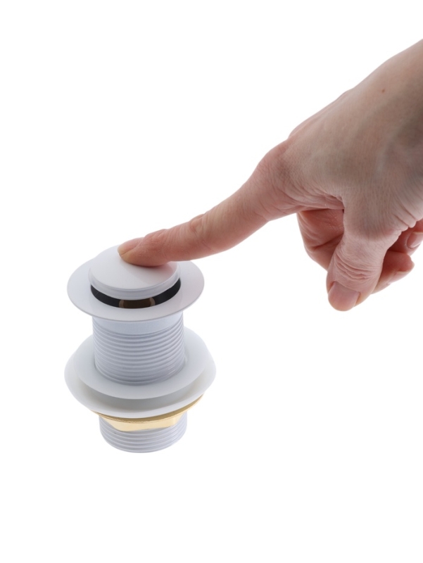 Донный клапан ZEIN engr, маленькая кнопка, без перелива, нержавеющая сталь, белый Донный клапан ZEIN engr, маленькая кнопка, без перелива, нержавеющая сталь, белый