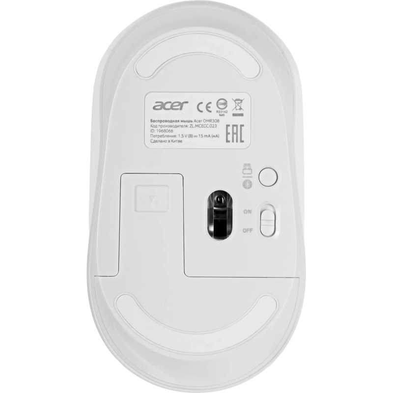 Мышь компьютерная Acer OMR308 белый оптичес. 1600dpi/4but беспроводная USB