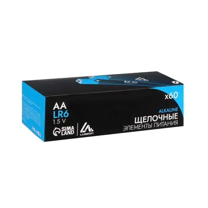 Батарейка алкалиновая (щелочная) Luazon, AA, LR6, спайка, 4 штуки