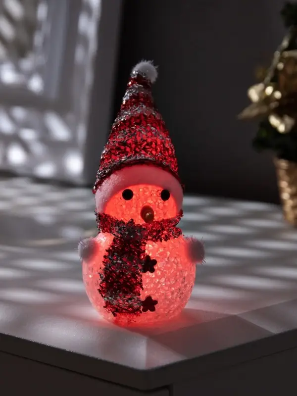 Ёлочная игрушка &laquo;Красный снеговичок&raquo;, 8 см, 1 LED, от батареек AG13&times;3, свечение мульти (RGB)