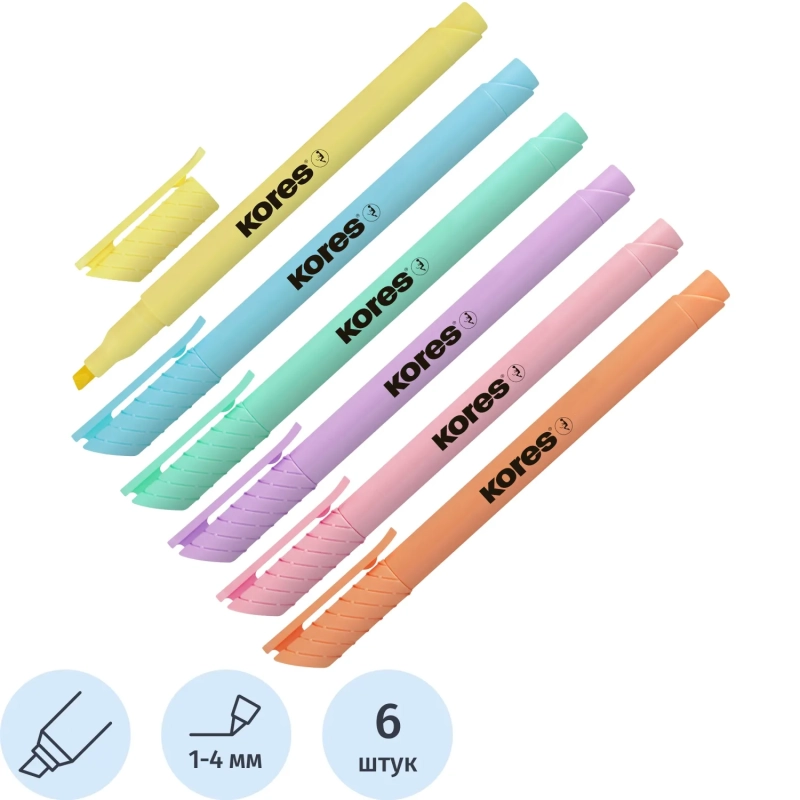 Набор текстовыделителей KORESHIGHLINER PASTEL6ц 1-4ммскош нак36246