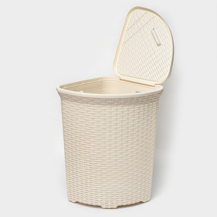 Корзина для белья угловая с крышкой «Ротанг», 60 л, 40×40×58 см, цвет слоновая кость Корзина для белья угловая с крышкой «Ротанг», 60 л, 40×40×58 см, цвет слоновая кость