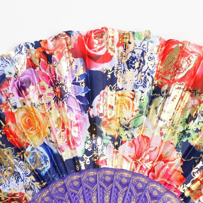 Веер пластик изгиб  Веер пластик изгиб "Цветочница" золото МИКС 23 см