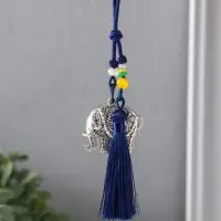 Подвеска металл, текстиль &laquo;Слон с кисточкой&raquo;, синий с серебром, 1.5&times;4.3&times;14 см