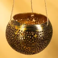 Подсвечник подвесной из кокоса, 14×14×10 см, чёрно-золотой