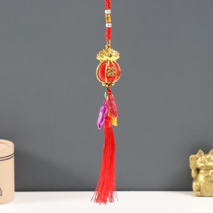 Подвеска пластик, текстиль Подвеска пластик, текстиль "Красный денежный мешок с арахисом" 2,5х3,5х32 см