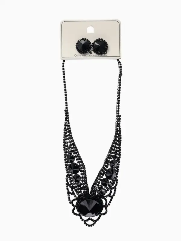 Набор 2 предмета: серьги, колье &laquo;Вернисаж&raquo;, круг ажурный, чёрный, 35 см