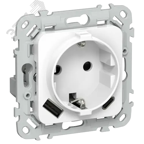 FLITE Розетка 1-местная с заземлением с защитными шторками 16А с USB A+C 20Вт безвинтовое крепление РСЮшс11-1-ФлБ белый IEK