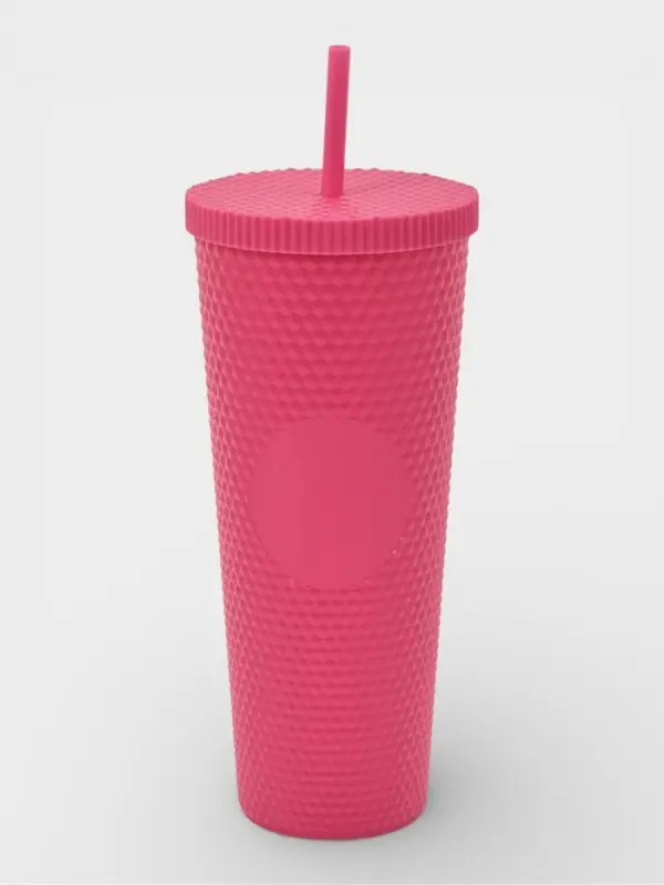 Стакан с крышкой и трубочкой, малиновый, 900 мл