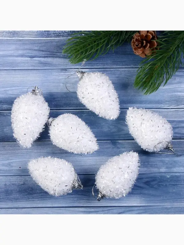 Ёлочные игрушки набор 6 шт. &laquo;Сосулька - пушинка&raquo;, 4&times;6 см, белый