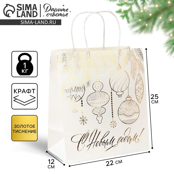 Пакет подарочный новогодний крафтовый «С Новым годом», 22 х 25 х 12 см, Новый год Пакет подарочный новогодний крафтовый «С Новым годом», 22 х 25 х 12 см, Новый год