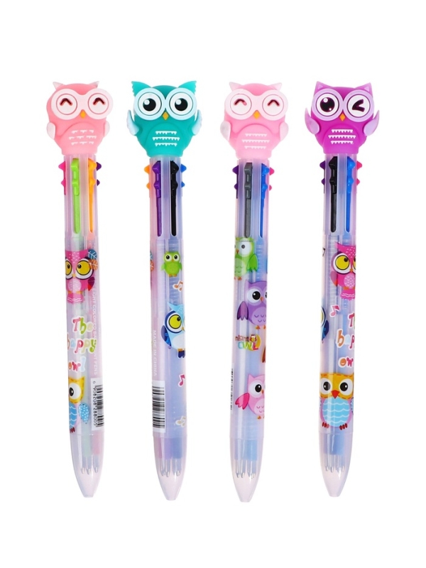 Ручка шариковая автоматическая 6-х цветная Совы (штрихкод на штуке) Ручка шариковая автоматическая 6-х цветная Совы (штрихкод на штуке)