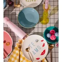 Тарелки SL Home &laquo;Уроки испанского: Amor - Te amo&raquo;, d=22 см, набор 2 шт., фарфор, белые, розовые