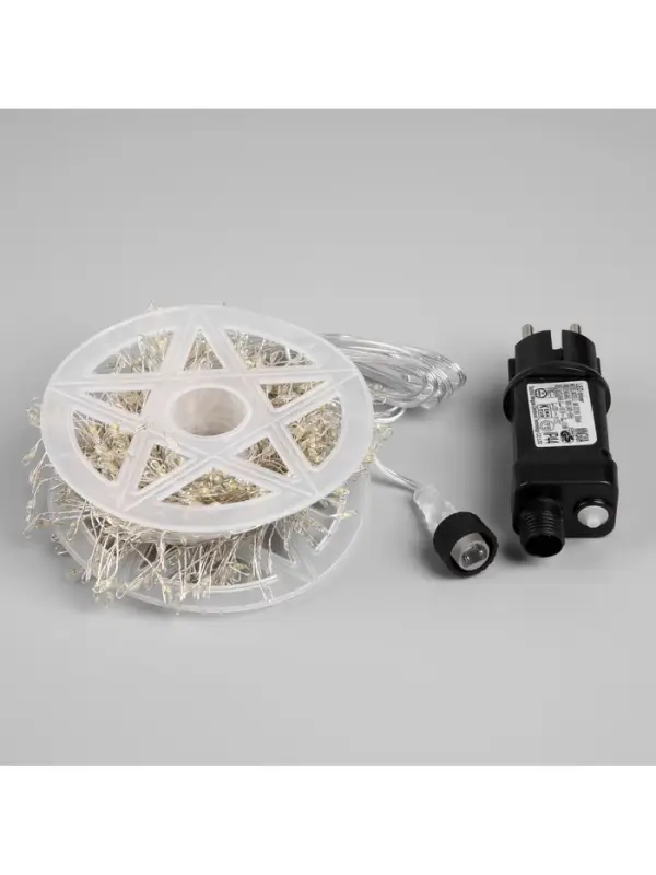 Гирлянда &laquo;Мишура&raquo; 20 м, роса, IP44, серебристая нить, 600 LED, 8 режимов, свечение мульти, 18 В