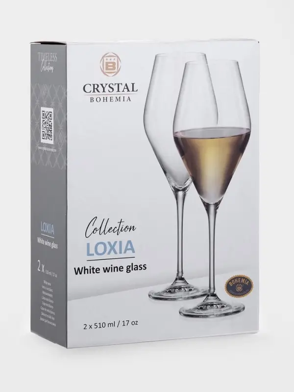 Бокалы для вина CRYSTAL BOHEMIA LOXIA, 510 мл, размер одного бокала 9&times;27 см, набор 2 шт., стекло, прозрачные