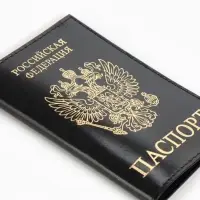 Обложка для паспорта, гладкая, с гербом, с тиснением фольгой, чёрная