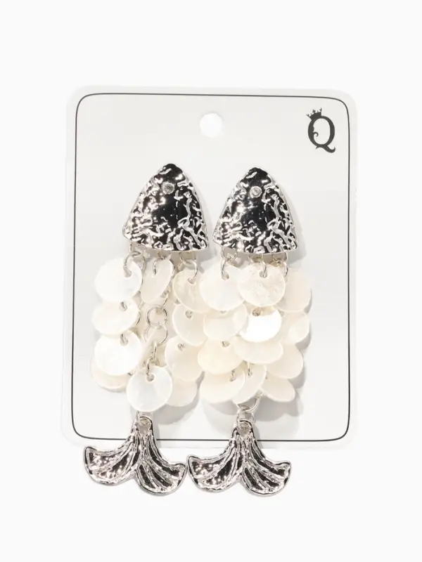 Серьги &laquo;Морской мир&raquo;, чешуя рыбки, белые в серебре