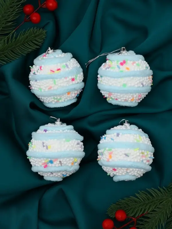 Ёлочные игрушки &laquo;Маттео&raquo;, шары новогодние, d=7 см, 4 шт., голубой