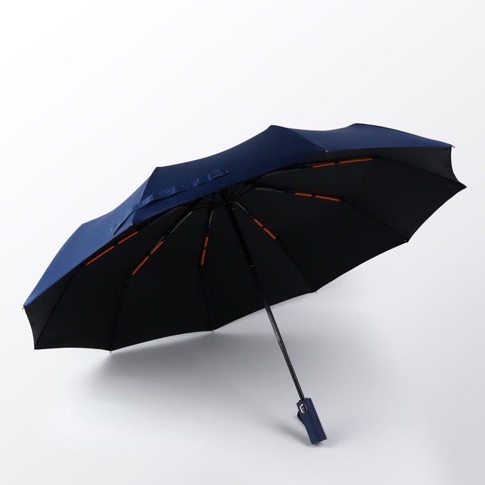 Зонт автоматический «Однотон», 3 сложения, 10 спиц, R = 51/58 см, D = 116 см, цвет тёмно-синий Зонт автоматический «Однотон», 3 сложения, 10 спиц, R = 51/58 см, D = 116 см, цвет тёмно-синий