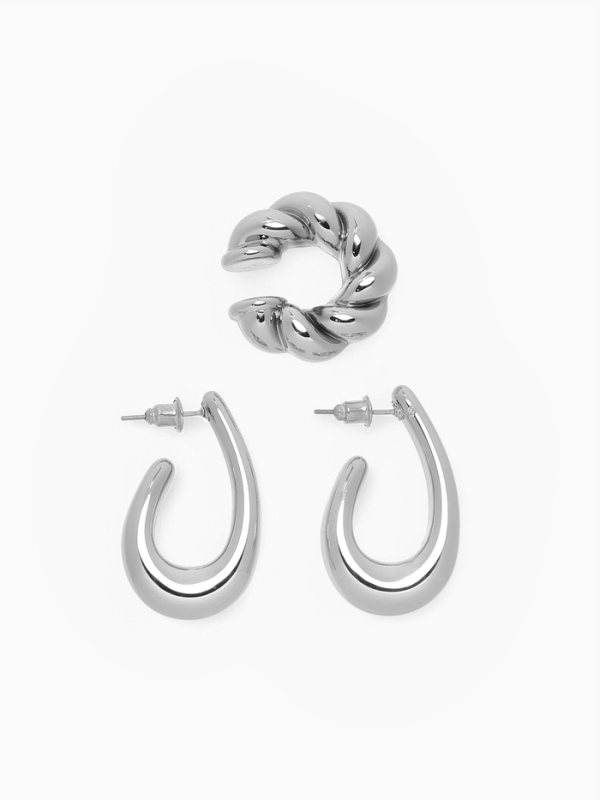 Набор серьги и каффы 3 шт «Косичка» капли, цвет золото