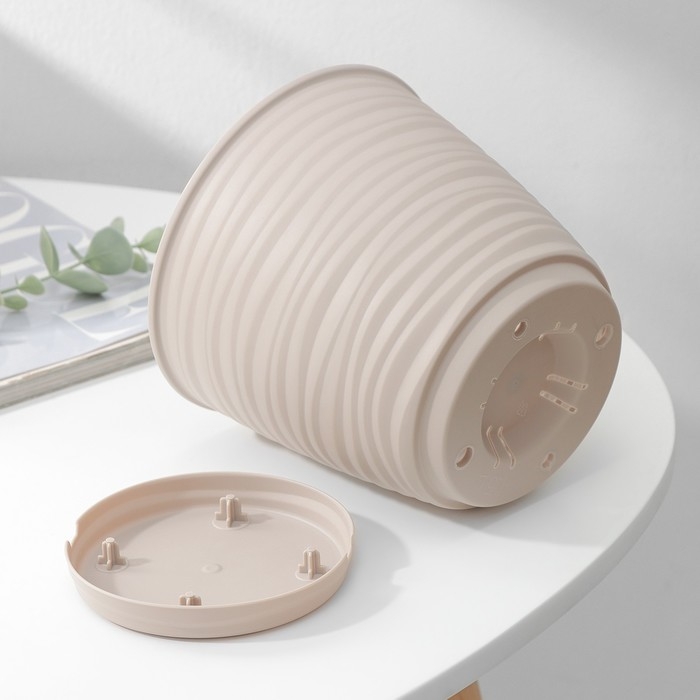 Горшок для цветов с поддоном Saffron, 1,5 л, d=14,6 см, h=13,5 см, цвет бежевый Горшок для цветов с поддоном Saffron, 1,5 л, d=14,6 см, h=13,5 см, цвет бежевый