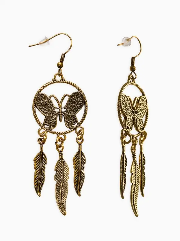 Серьги висячие &laquo;Бабочка. Ловец снов&raquo;, метал, цвет чернёное золото