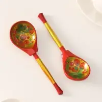 Ложка деревянная &laquo;Наша традиция&raquo;, полубаская, ручная роспись, 18.5&times;6.5 см, хохлома