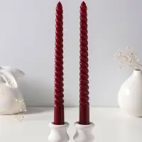 Набор свечей витых 25 см, 2 шт., 57 г, 5 ч, бордовый