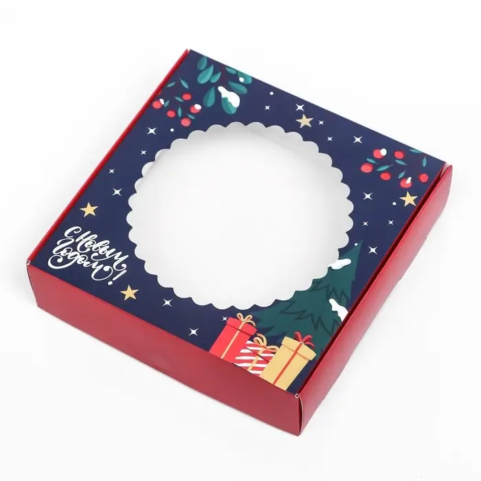 Подарочная коробка сборная с окном «Новогодняя абстракция», 11.5×11.5×3 см