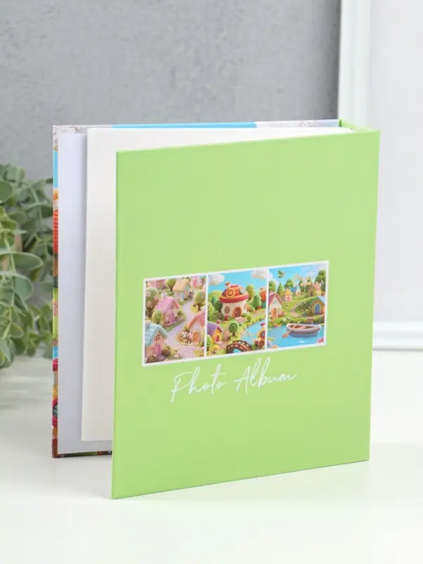 Фотоальбом на 100 фото 13х18 см "Вязаный домик" в коробке 5х18х20,5 см