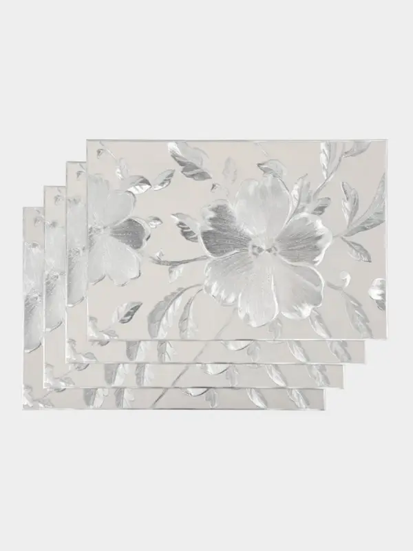 Набор салфеток для стола Доляна &laquo;Цветы&raquo;, 44.5&times;30 см, 4 шт., ПВХ, серебристый