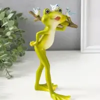 Сувенир полистоун "Лягушонок с веточкой и птичками" 22 см