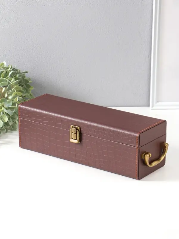 Шкатулка дерево, кожзам под бутылку "Кожа питона" коричневая 4 предмета 35х11х12 см