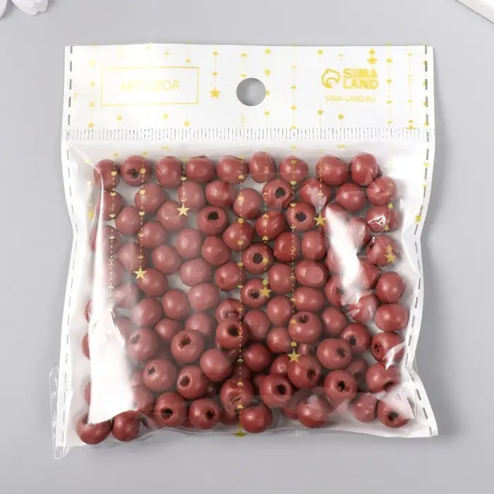 Бусины для творчества дерево "Ржавый коричневый" d-0,8 см, набор 20 гр