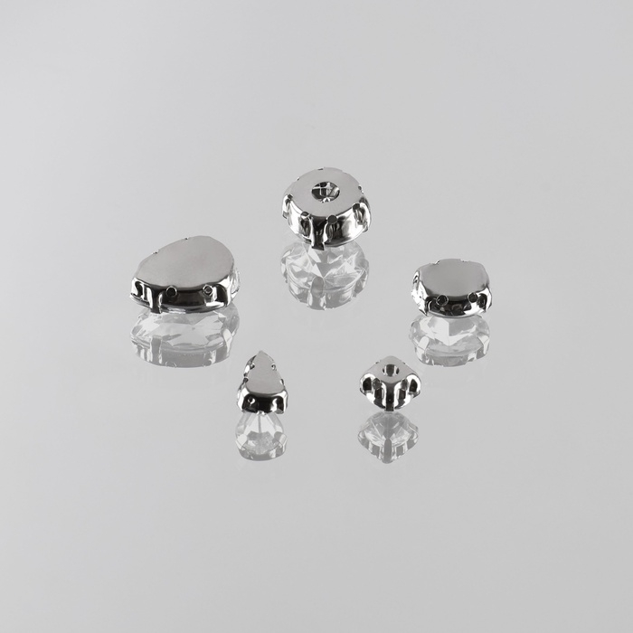 Стразы пришивные «Ассорти», в оправе, набор 50 шт, цвет серебристый