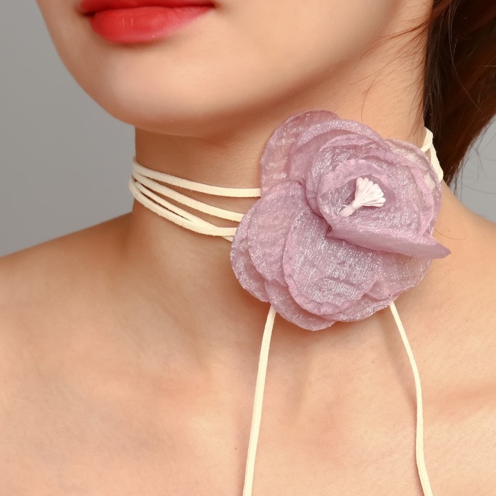 Чокер «Танго» цветок на шнурке, роза миниатюра, цвет бело-сиреневый, 154 см Чокер «Танго» цветок на шнурке, роза миниатюра, цвет бело-сиреневый, 154 см