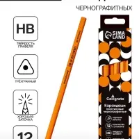 Набор карандашей чернографитных 12 штук, Calligrata Classic, заточенные, пластик, трехгранные, оранжевые