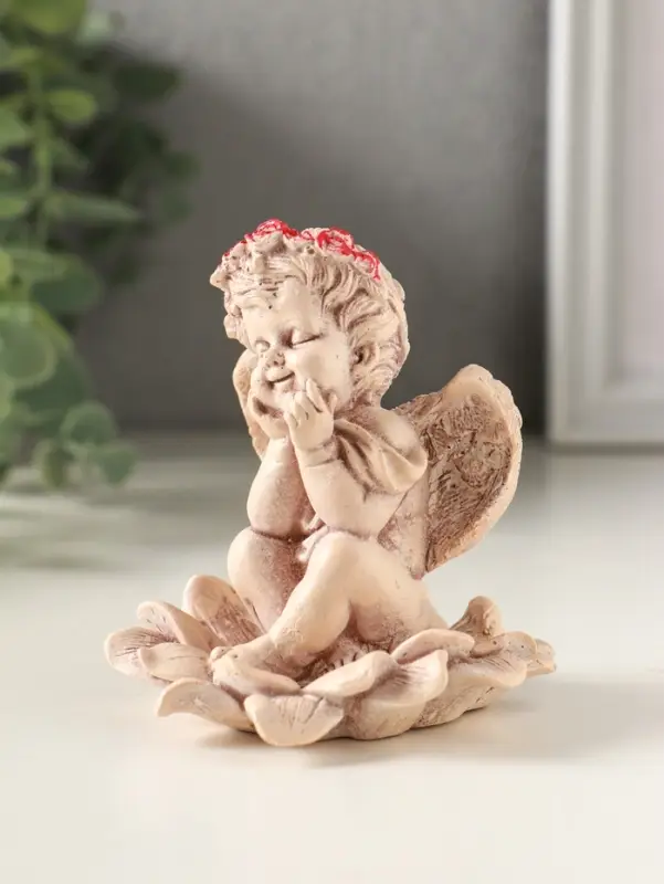 Фигурка гипс &laquo;Ангел на цветке&raquo;, 9&times;7 см, состаренный эффект, слоновая кость